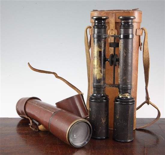 An unusual pair of adjustable binoculars & a telescope